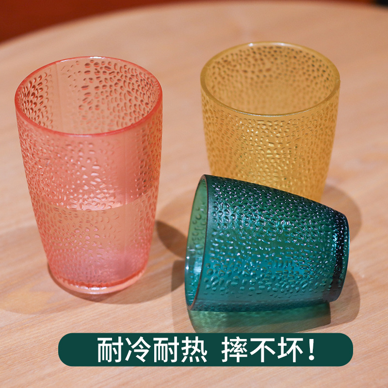 Transparent plastic beverage cups, PC acrylic polka dot cups, bar and restaurant water cups, wine glasses, colored thickened mouthwash cups Application Scenario
