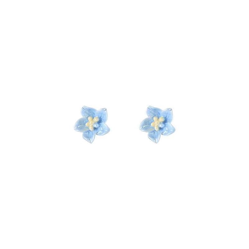 The new blue camellia stud earrings for women in the summer of 2025 are a trendy Korean-style, elegant and sweet girl's delicate and small earrings Item Picture
