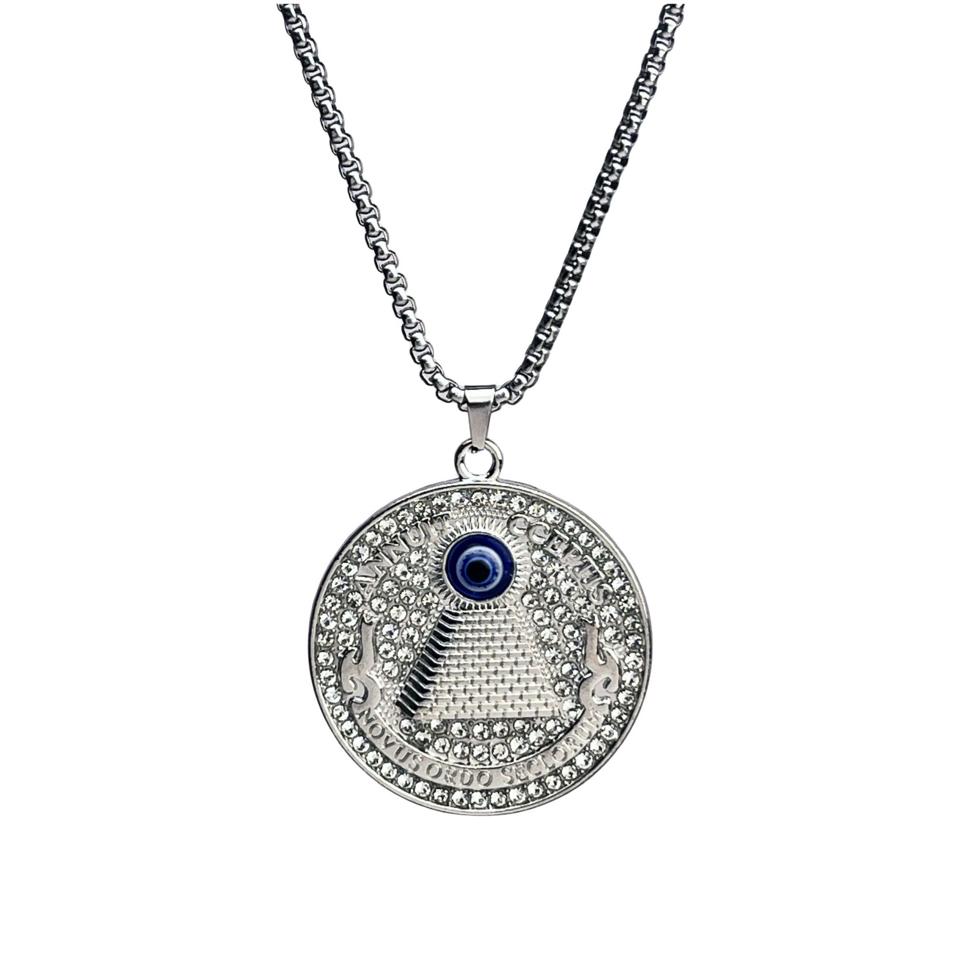 Wholesale of new cross-border Nazar Eye titanium steel necklace round halal diamond-encruble alloy pendant from the Middle East Item Picture