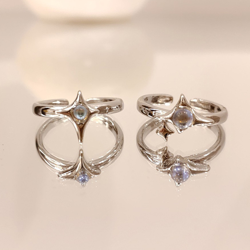 ins Cold style moonstone starlight open Ring for men and women, a niche design with a high-end feel, adjustable ring accessory full figure
