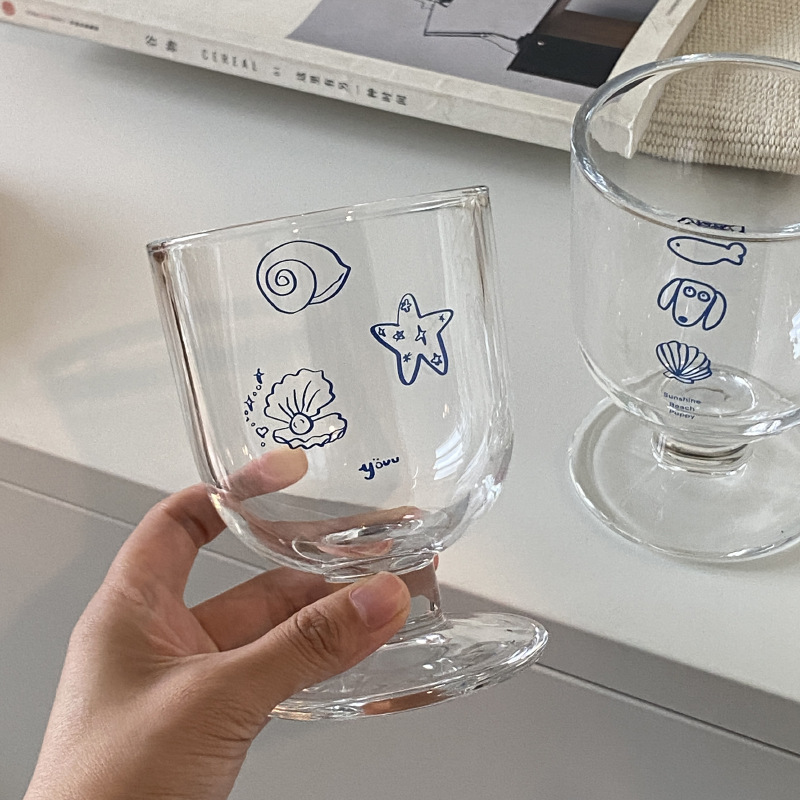 New niche mid-style Instagram ocean shell hook tall glass, cute and chubby dessert cup, couple water cup Specification drawing