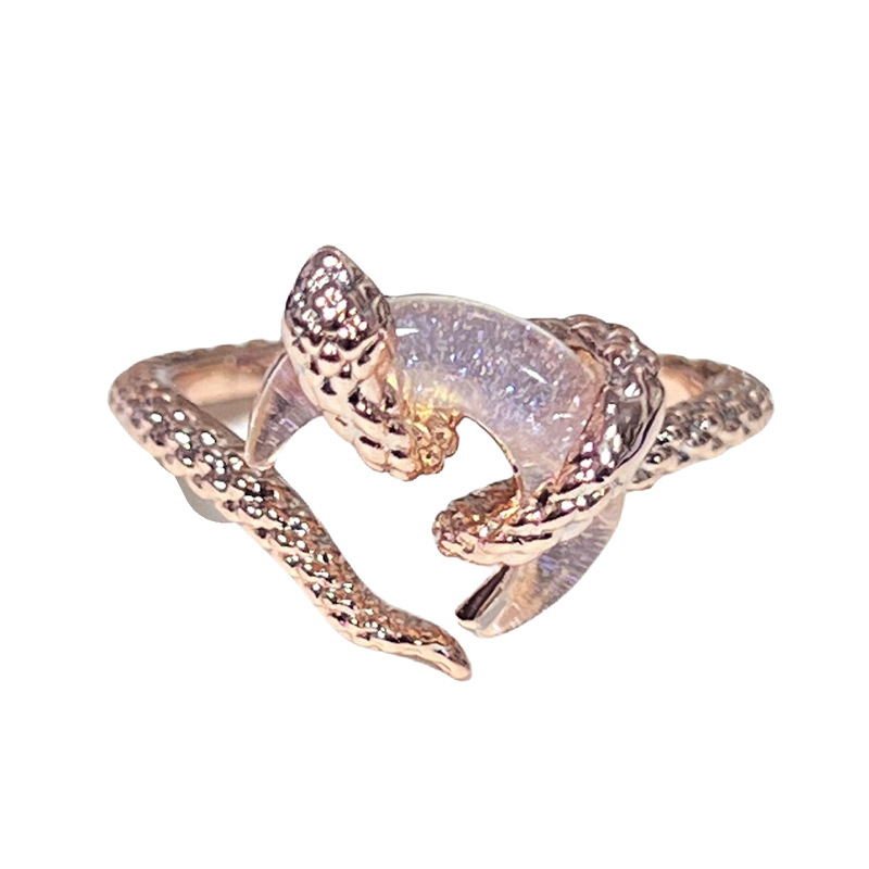 This original innovative Chinese-style moonstone texture snake-shaped opening ring is a fashionable, individualistic and niche ring with a cold and elegant style for women Item Picture