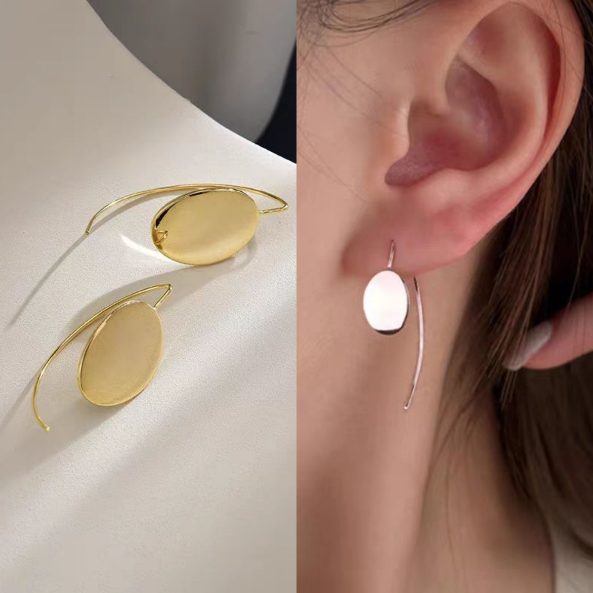 The simple golden ear-hook earrings exude a sense of elegance and sophistication. A new bestseller in 2025. Simple and niche metal earrings from Europe and America for women full figure