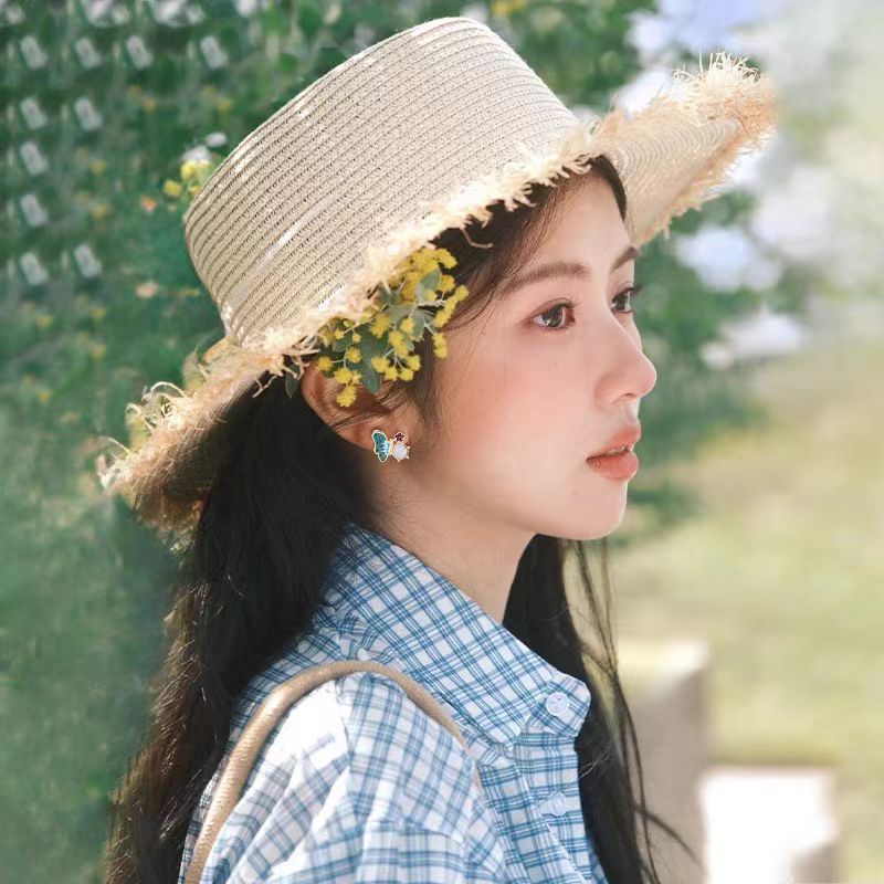 Enamel oil-dripping texture butterfly stud earrings with silver needles, fresh and sweet style, Korean-style high-end and versatile earrings Specification drawing