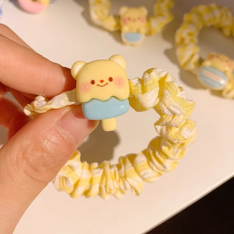 Cute cartoon bear hair band for girls, sweet and childlike, student headband, girlish heart, versatile, small intestine band, no damage to hair, elastic band details Picture
