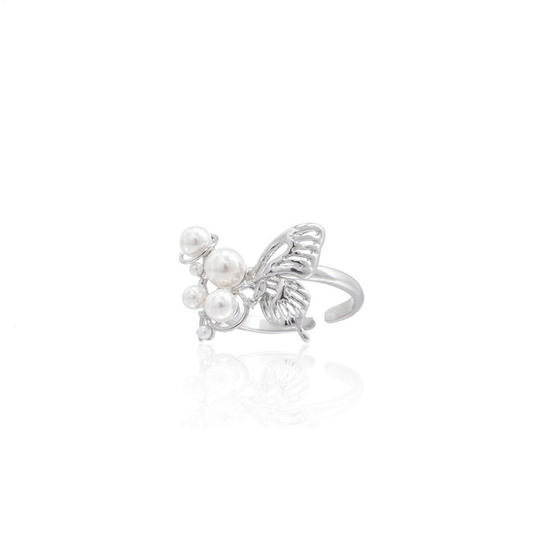 Exquisite and unique butterfly pearl hollowed-out open ring, versatile open ring for women on Instagram, cold style, niche and elegant index finger ring trend Item Picture