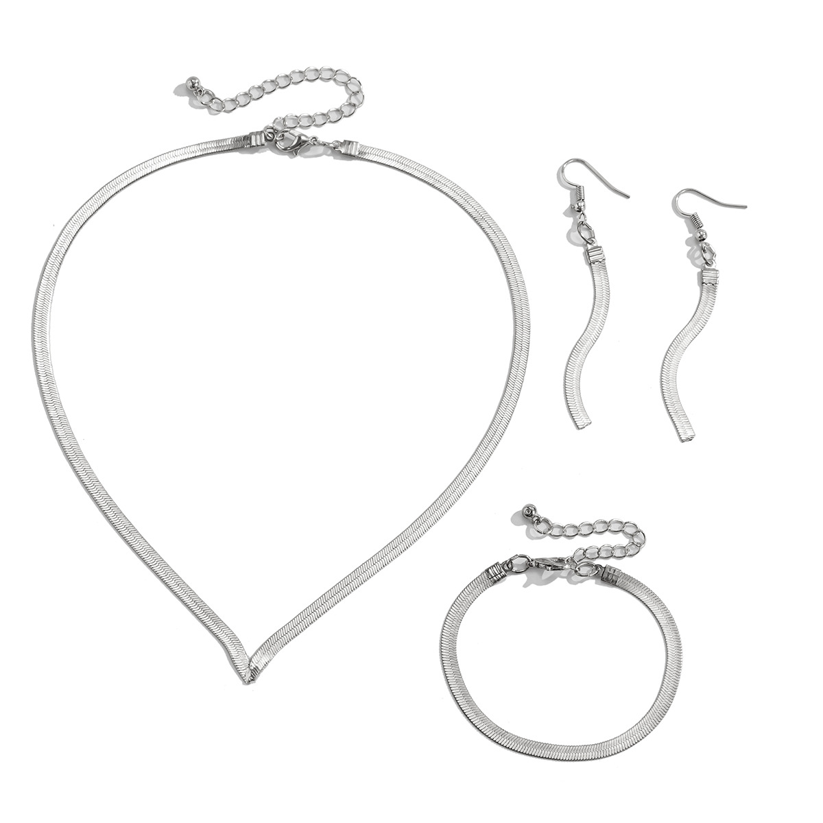 European and American cross-border jewelry, fashionable copper flat snake chain necklace set, simple geometric line collarbone chain Item Picture