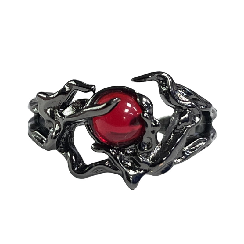 Irregular dark lava texture pleated open ring, unique retro moon fashion ring design for women Item Picture