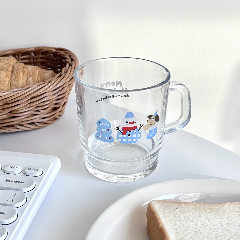 Ins-style Christmas atmosphere glass cups, snowman puppies, cute milk cups, coffee cups, breakfast cups Specification drawing