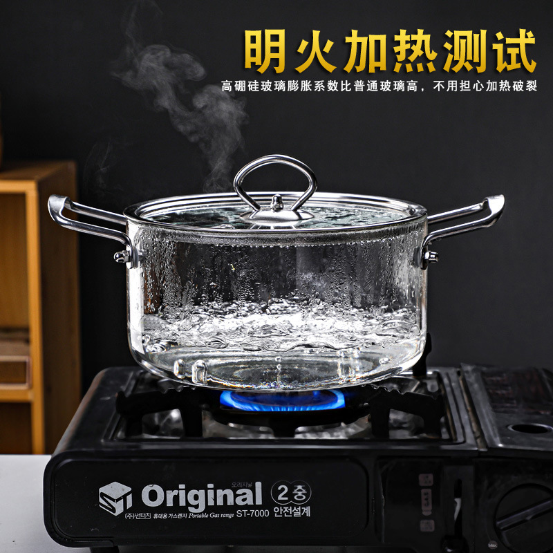 Special double-ear high borosilicate glass pot for electric ceramic stove, soup pot, instant noodle pot, household high-temperature resistant large-capacity health pot Application Scenario