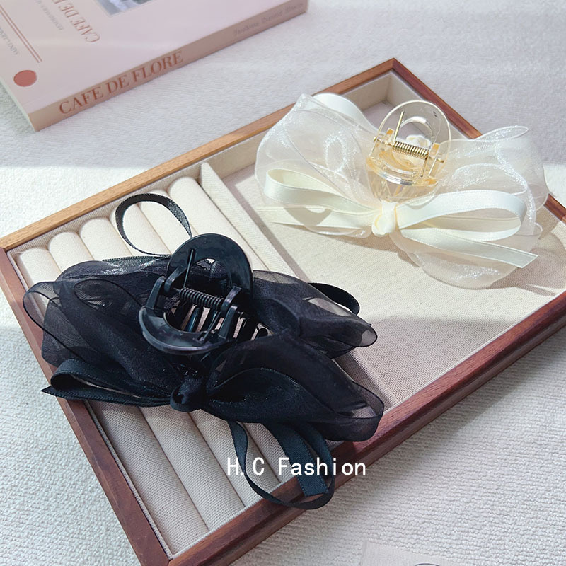 Korean mesh bow clip for women's hair, large volume hair clip headwear, high-end and elegant shark clip at the back of the head Specification drawing