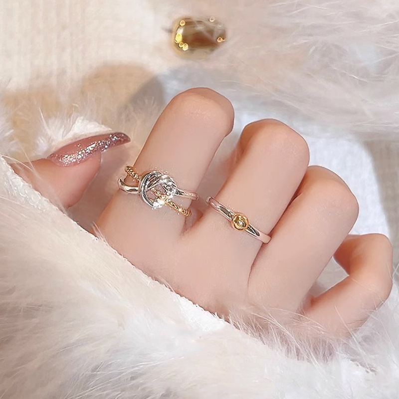 A fashionable and retro color-matched, exquisitely stacked ring with a high-end Korean vibe, a minimalist style on Instagram, and an open ring for women details Picture