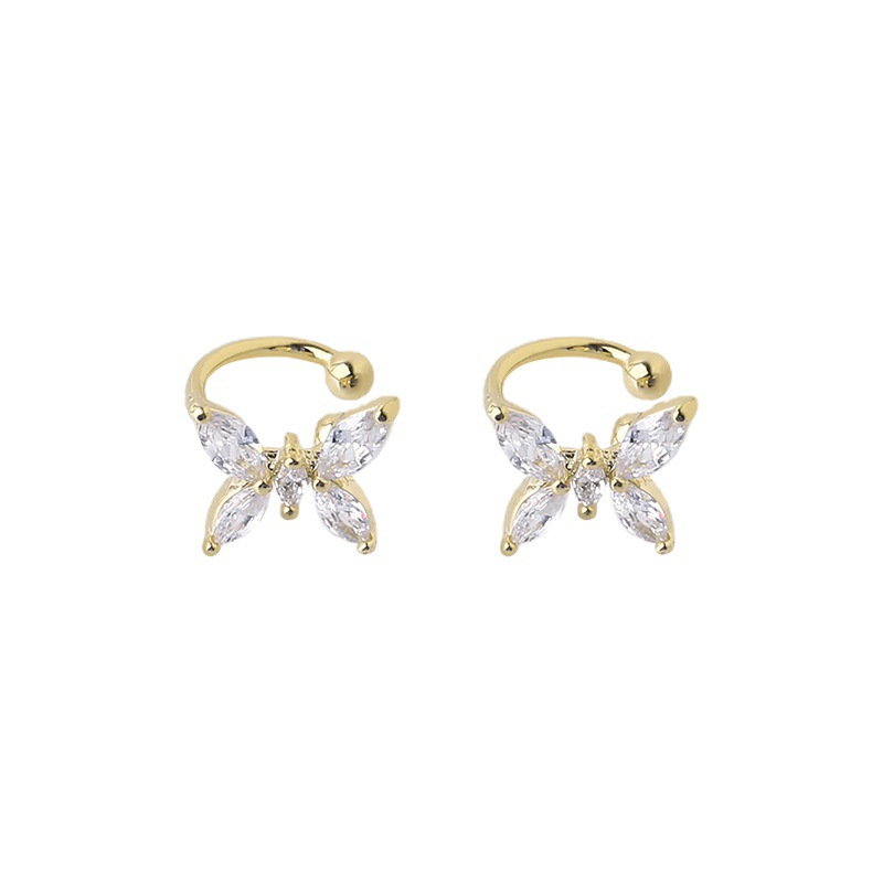 Micro-inlaid zircon butterfly ear bone clips, no ear piercings, female Internet celebrity's elegant forest-style super ethereal ear clips, simple and cold style Item Picture