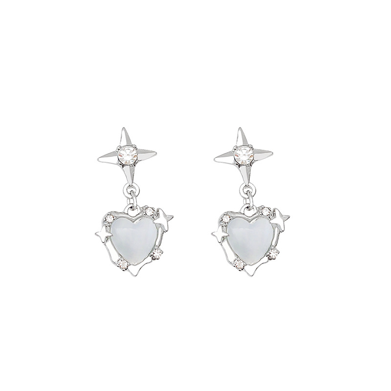 Cold and elegant style, versatile heart-shaped cat's eye stone earrings, a new trendy and high-end design for women in 2023, a popular earpiece Item Picture