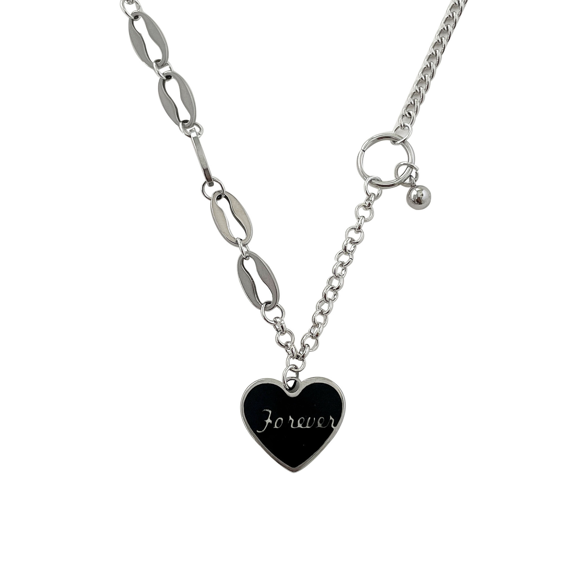 Black heart-shaped letter pendant necklace, a cool female style titanium steel non-fading accessory, an Instagram hip-hop niche collarbone chain Item Picture
