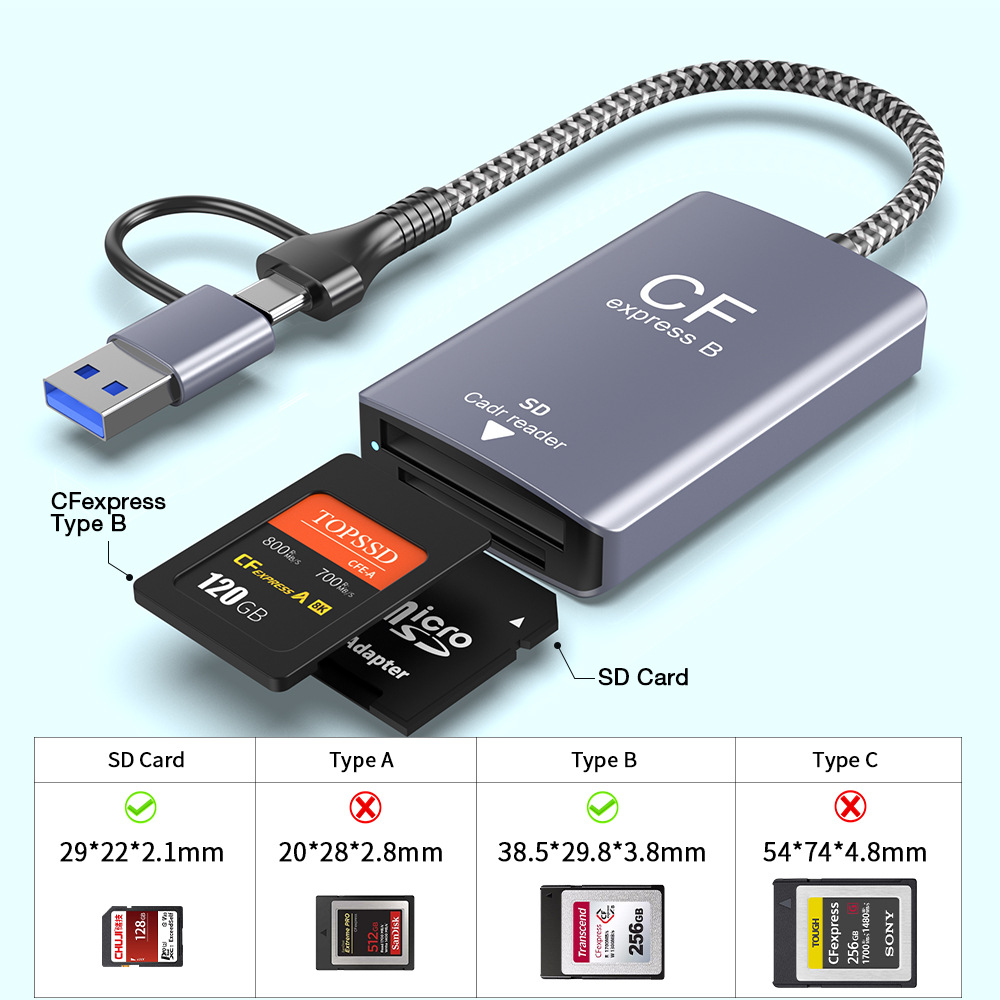 CFexpress Type B+SD single-lens Reflex camera memory card USB3.2Gen2 10Gbps high-speed card reader details Picture