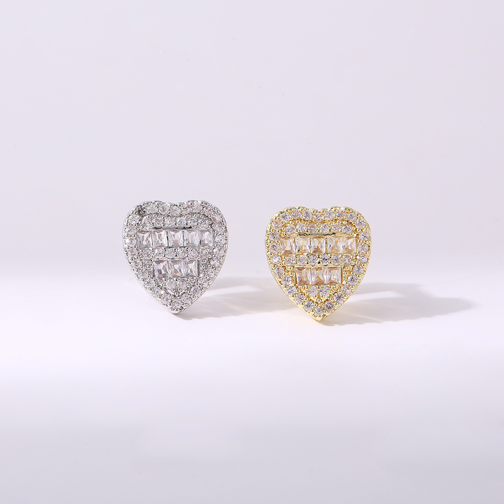 Wholesale of new single-piece heart-shaped zirconium personalized gold-plated full diamond heart-shaped braces, fashionable and trendy men's dental accessories details Picture