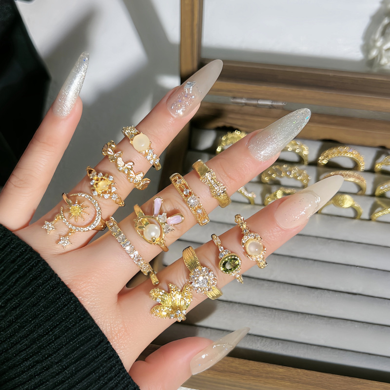 Retro new Chinese-style geometric sweet and cool open-top ring for women, a unique and high-end look, versatile, simple and cold style ring accessory Specification drawing
