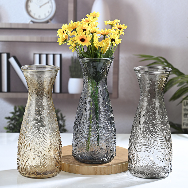 Relief simple glass vases, living room dining table coffee table ornaments, water-grown fresh flowers, Nordic ins style vase wholesale details Picture