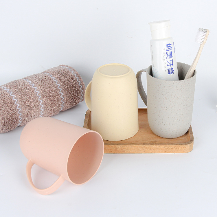 Wheat bellflower Nordic simple solid color bathroom mouthwash cup, household plastic handle material drinking cup, brushing cup details Picture