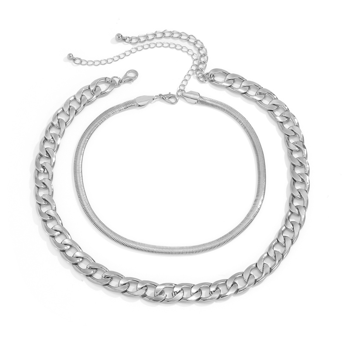 European and American cross-border retro double-layer tassel copper chain necklace, a unique square flat snake bone chain combination accessory necklace for women Item Picture