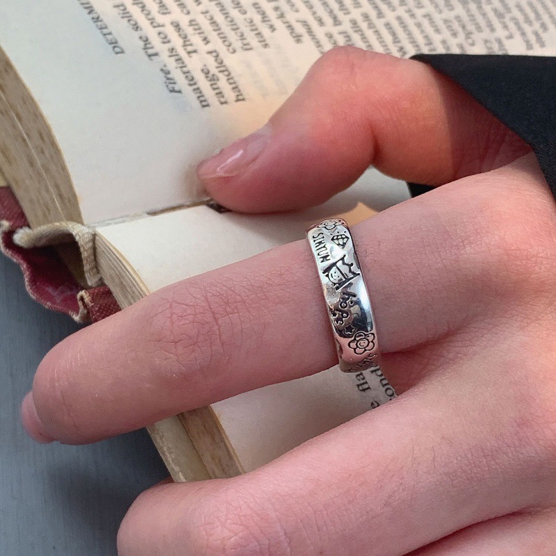 The new cold and retro flower prince graffiti open ring for women's fashion, individuality, light luxury and niche design is trendy Application Scenario
