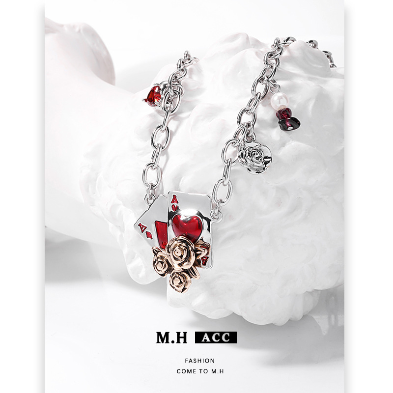 Original rose card necklace with a niche design sense, Gothic collarbone chain, light luxury, sweet and cool style, trendy pendant Specification drawing