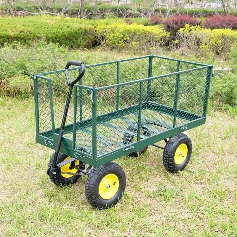 The fence four-wheel transport folding trolley is multi-purpose for carrying goods. The folding disassembly and assembly trolley is multi-functional and can be pushed by hand full figure
