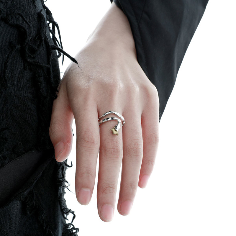 Irregular personality snake-shaped opening ring, a niche design for women, with a cold style, high-end feel, simple and fashionable temperament Specification drawing