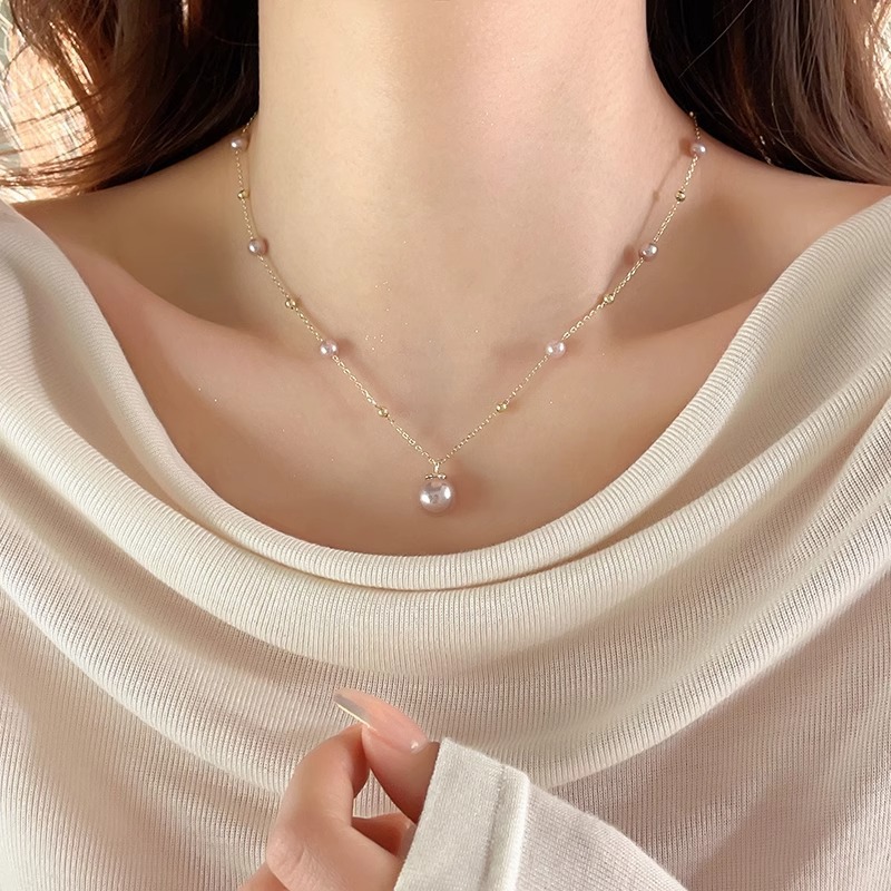 "Starry Sky pearl necklace, light luxury, sweater chain, versatile, fashionable, simple and elegant collarbone chain. details Picture