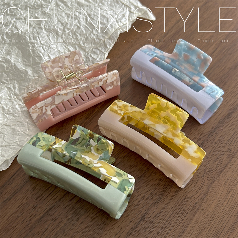 Korean InS-style color-blocked acetate gripper, ethereal girl's simple back head clip, hair clip, top clip and hair accessory Specification drawing
