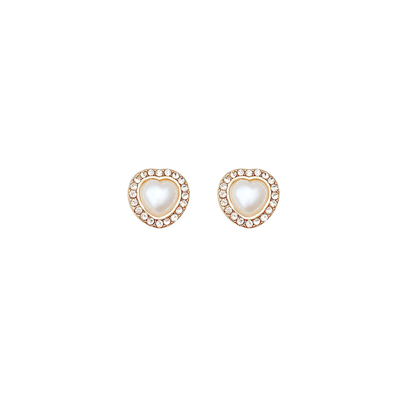 S925 silver needle exquisite micro-inset heart-shaped pearl earrings, fashionable, small and versatile stud earrings, stylish and internet-famous earrings wholesale Item Picture