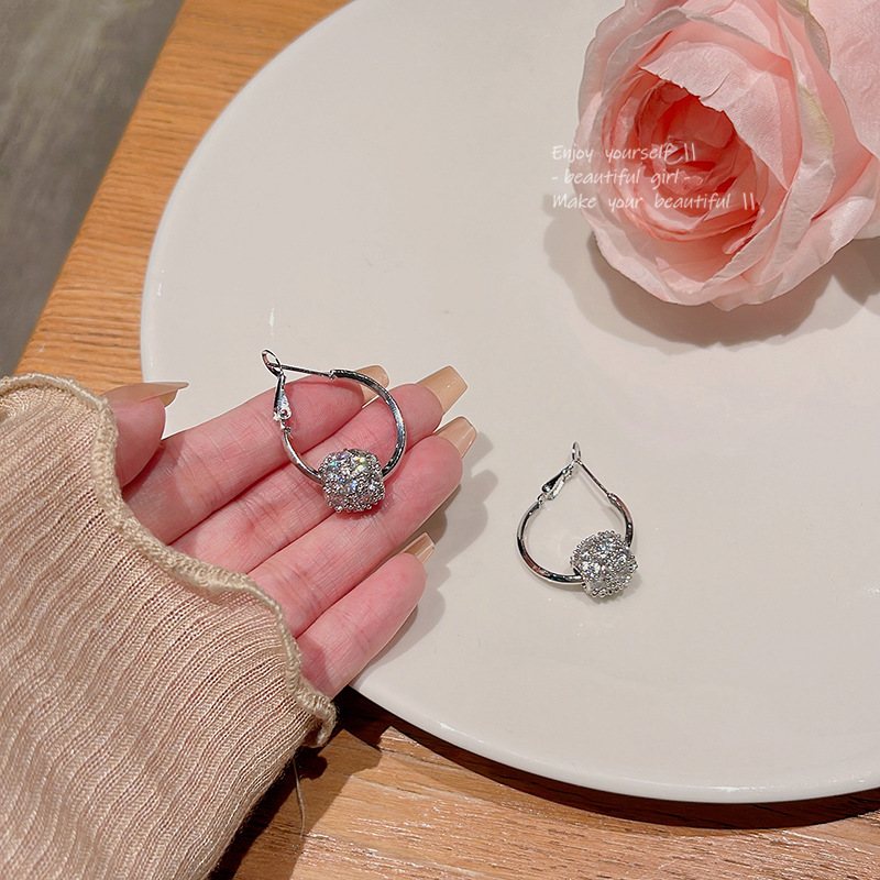 925 Silver Needle Exquisite Super Flash zirconia Ball Earrings, women's Instagram trendy high-end style cold style individual ear ring earrings Specification drawing
