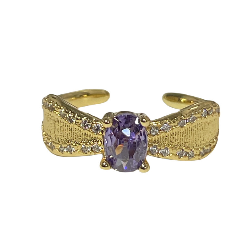 French light luxury retro purple brushed wave sweet and cool open ring, women's fashionable texture, niche and versatile index finger ring Item Picture
