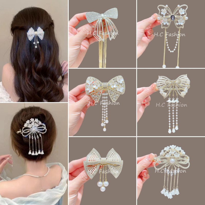 New high-end lily of the valley tassel hair clip, women's light luxury style, twist clip, back of the head spring clip hair clip full figure