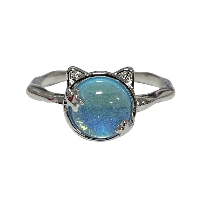 Simple and exquisite moonstone cat fashion ring, women's Instagram cold style, niche design sense, drip glaze exquisite ring Item Picture