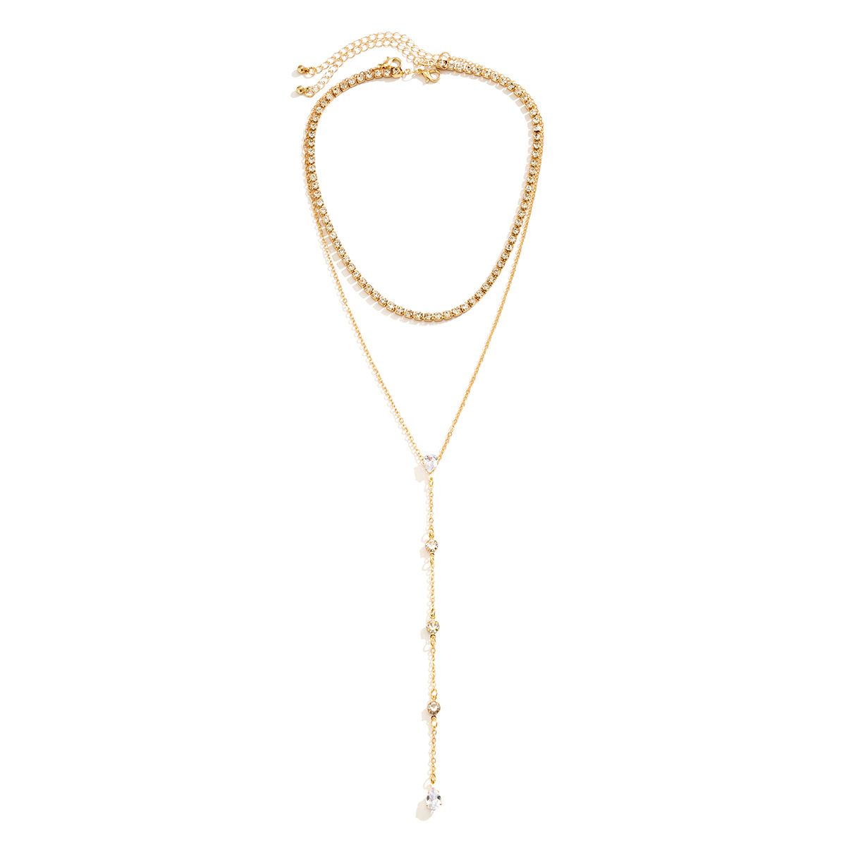 European and American cross-border jewelry, a niche, simple, long Y-shaped, elegant, full diamond necklace, fashionable claw chain, tassel back chain necklace Item Picture