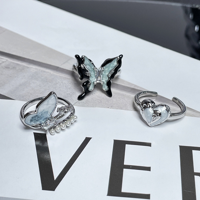 ins cold style butterfly drop glaze simple ring, a woman's heart, elegant and high-end, light luxury, versatile, layered index finger ring Specification drawing