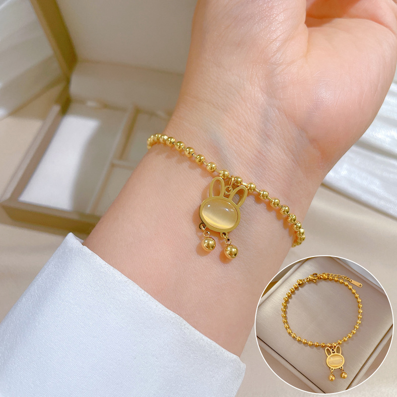 【 All-titanium Steel 】 Dongdaemun's unique and elegant forest-themed cat-eye rabbit round bead bracelet, a female Internet celebrity's retro best friend details Picture