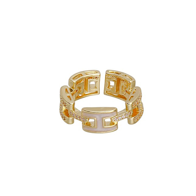 H-letter zircon drip glaze open ring, a women's light luxury and high-end internet-famous index finger ring, simple and versatile, elegant ring Item Picture