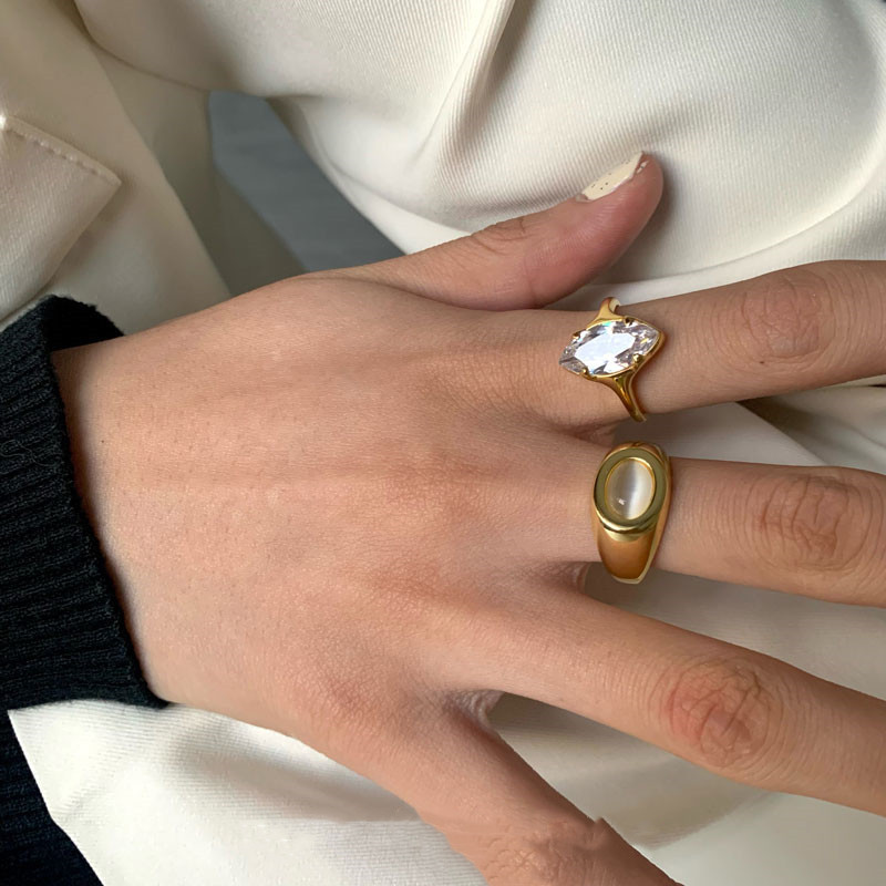 The square contrasting color gemstone denel-shaped ring exudes a light luxury and high-end feel. The horse eye zircon ring and the cat's eye stone ring for women are trendy Specification drawing