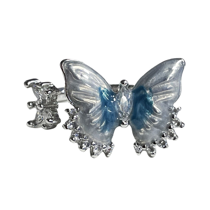 A fresh and elegant ice blue butterfly opening ring for women on Instagram, with a cold and cool style, sweet and unique charm, simple and niche ring trend Item Picture