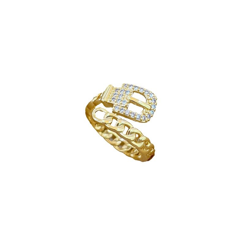 【 Real Gold 】 Chain, belt, full diamond ring, adjustable opening, simple Japanese-style bracelet, couple rings Item Picture