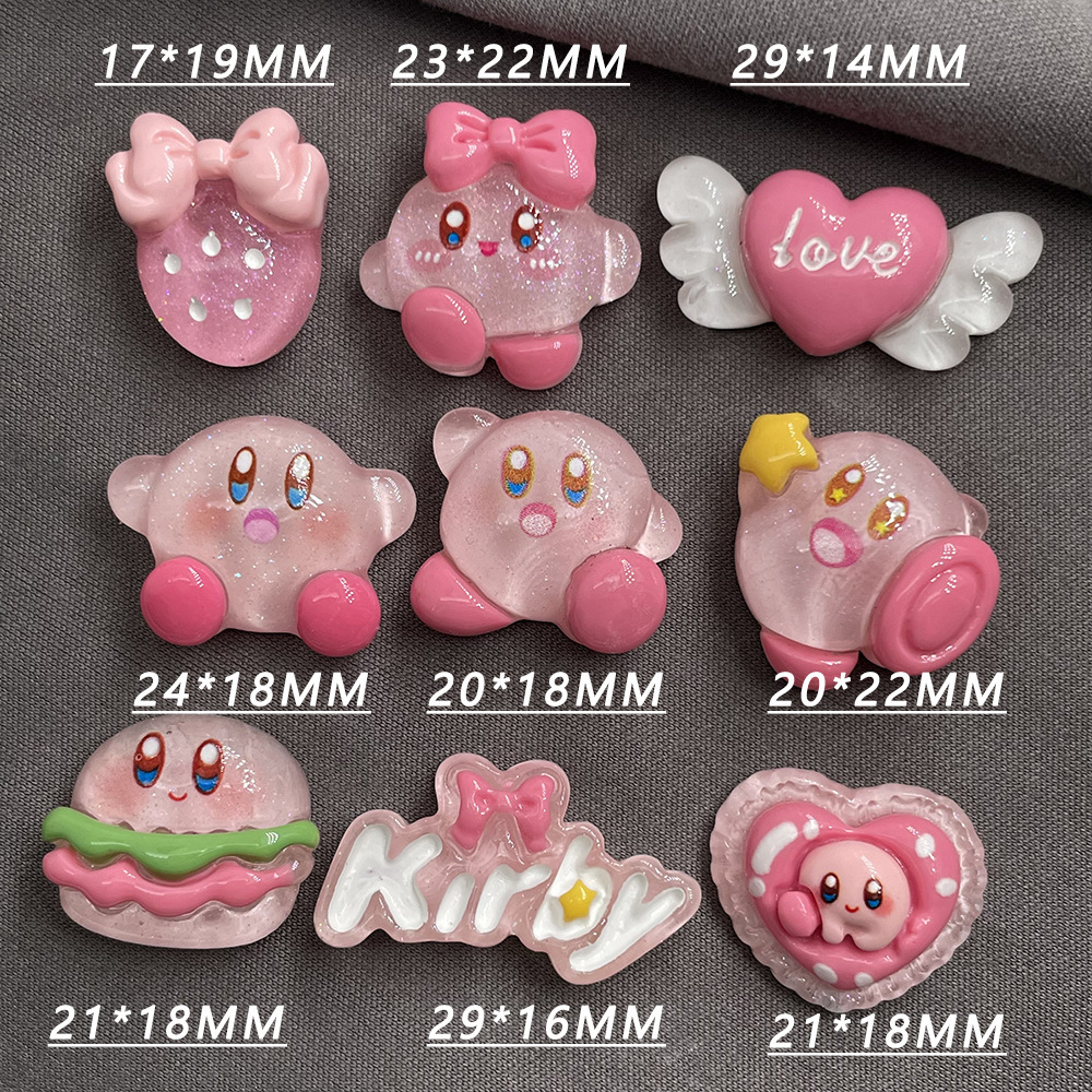 Pink translucent Kirby diy cartoon resin jewelry accessories, phone cases, cream glue handmade hair clips, water cup accessories details Picture