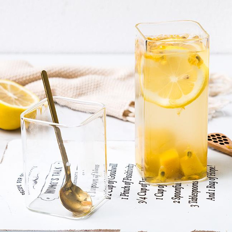 Breakfast cups, glass cups, square-mouthed cups, transparent square cups, milk tea and juice cups, straight cups for milk beverages, household water cups Specification drawing