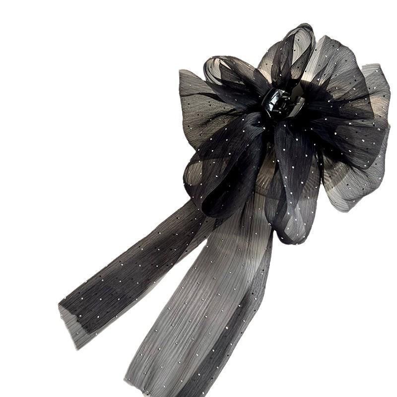 Elegant and stylish ribbon-shaped bow hair clip, new women's mesh fabric starry sky, back head clipper hair clip, headwear clip Item Picture