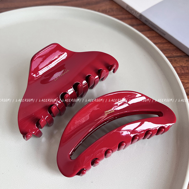 Red acetate grappling clips, niche acetate hair clips, spring and summer hair accessories, ins, high-end French retro chanted style hair clips full figure