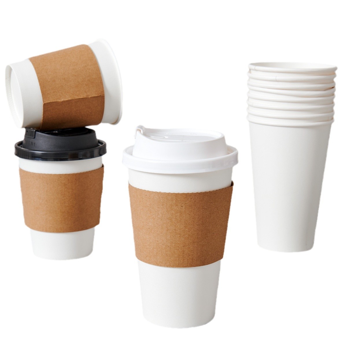 Kraft paper cups, disposable coffee cups with LIDS, commercial milk tea cups, takeout packaging cups, white Item Picture