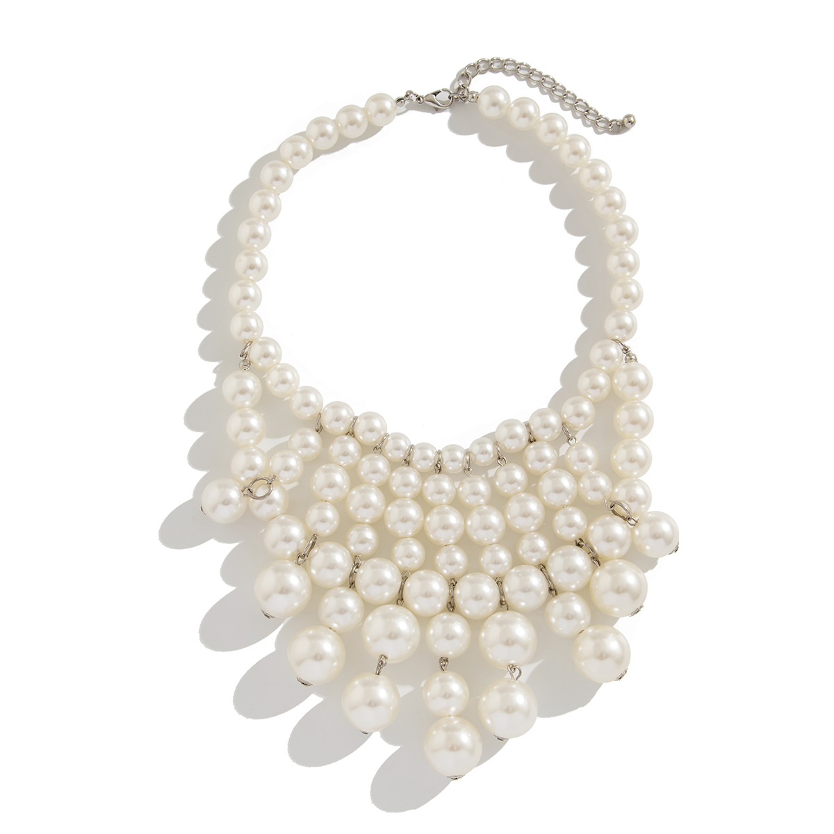 European and American cross-border jewelry, personalized pearl tassel necklace set, exaggerated geometric round bead multi-layer collarbone chain Item Picture