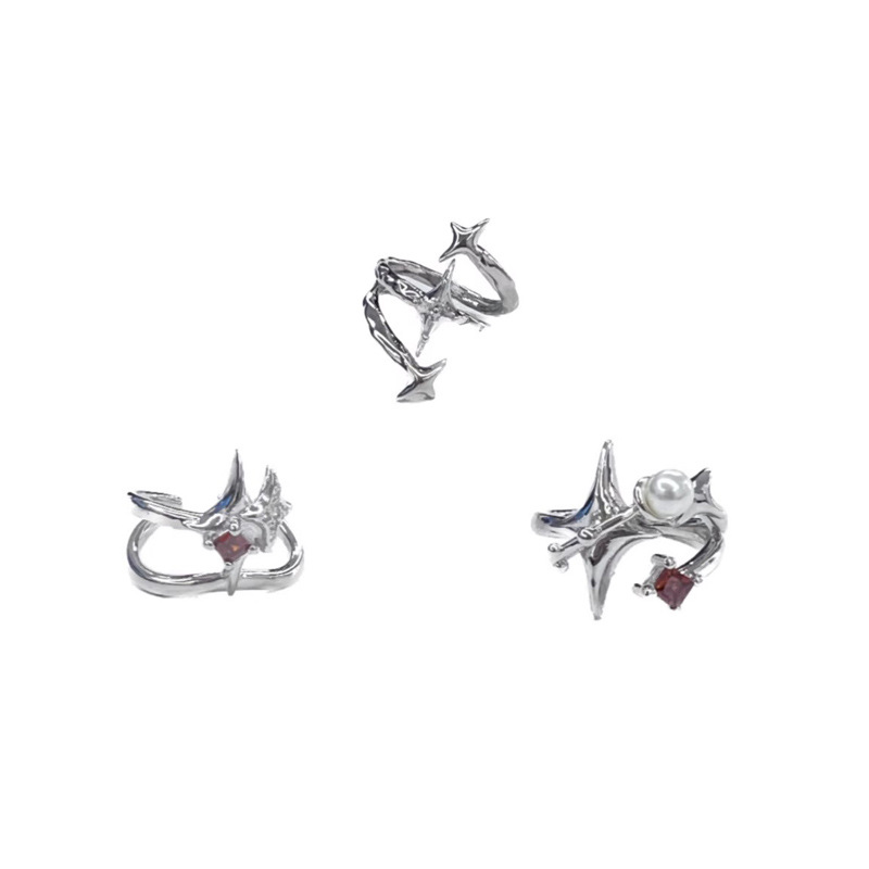 Irregular double-layer hollowed-out starburst opening ring, gender-neutral punk, cool, high-end, personalized and fashionable food ring Item Picture